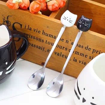 100pcs/lot Cartoon White Black Cat Spoon Stainless Steel Tea Coffee Ice Cream Spoons Tableware Decor LX1304
100pcs/lot Cartoon White Black Cat Spoon Stainless Steel Tea Coffee Ice Cream Spoons Tableware Decor LX1304