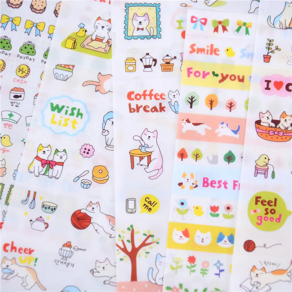 Cartoon Animal Cat PVC Notebook Stickers DIY Kids Tea Cup Bubble Sticker Toys 6 Sheets