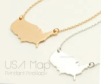 

30PCS- Geometric USA Map Necklace United States Nation Map Necklace Outline America Country Necklace for Patriotic