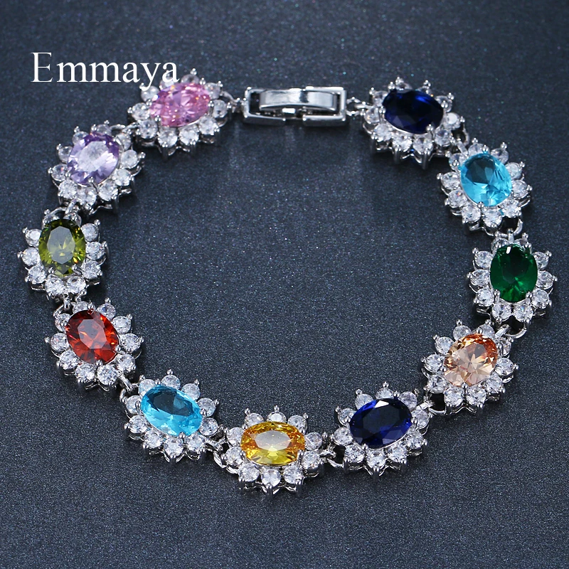 Emmaya Hot Bracelet & Bangle for Women Prong Setting 10 Colors Zircon Chain Jewelry Gift Female | Украшения и аксессуары