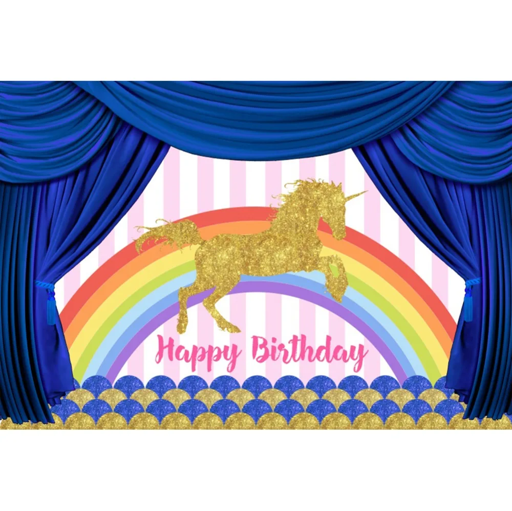 Stage Gold Unicorn Happy Birthday Party Blue Curtain Baby Poster Portrait Photography Backdrop Photo Background For Photo Studio
Stage Gold Unicorn Happy Birthday Party Blue Curtain Baby Poster Portrait Photography Backdrop Photo Background For Photo Studio
