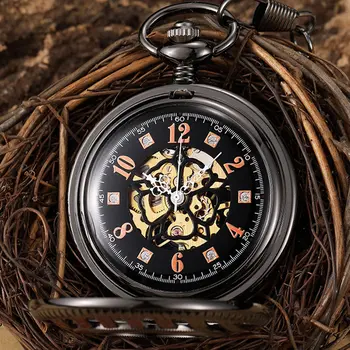 Luxury Black Vintage Hand Wind Skeleton Mechanical Pocket Watch Men Steampunk Engraved Case Arabic Numeral Pocket Fob Watch Gift
Luxury Black Vintage Hand Wind Skeleton Mechanical Pocket Watch Men Steampunk Engraved Case Arabic Numeral Pocket Fob Watch Gift