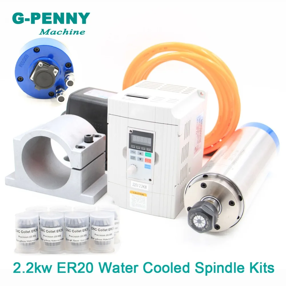 G-PENNY 2.2KW ER20 Water Cooled Spindle Kit CNC Spindle 4 Bearings & 2.2KW Inverter VFD & 80mm Spindle Bracket & 75w Water Pump
G-PENNY 2.2KW ER20 Water Cooled Spindle Kit CNC Spindle 4 Bearings & 2.2KW Inverter VFD & 80mm Spindle Bracket & 75w Water Pump