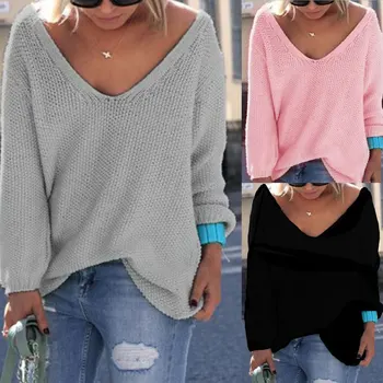 2018 Deep V-neck Loose Large Size Solid Color Pullover Sweater Knitted Autumn Winter New Women Sweaters Warm Knitting Pullover
2018 Deep V-neck Loose Large Size Solid Color Pullover Sweater Knitted Autumn Winter New Women Sweaters Warm Knitting Pullover
