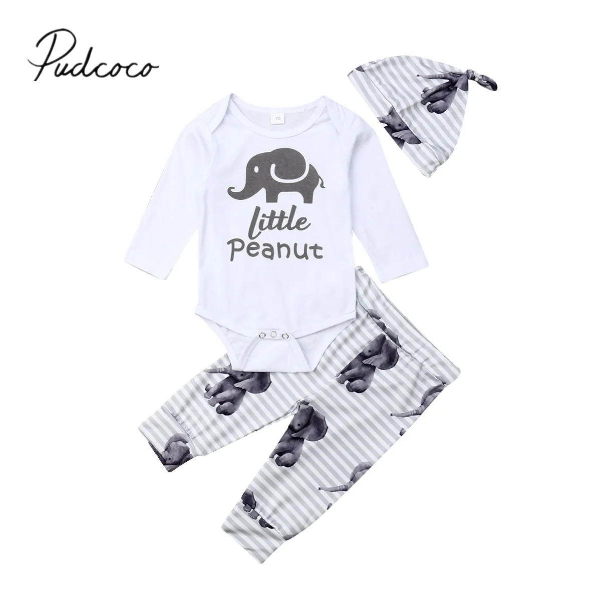 2019 Baby Spring Autumn Clothing Newborn Infant Kid Baby Girl Boy Cartoon Elephant Long Sleeve Romper Tops+Pants Hats 3pcs Sets
2019 Baby Spring Autumn Clothing Newborn Infant Kid Baby Girl Boy Cartoon Elephant Long Sleeve Romper Tops+Pants Hats 3pcs Sets