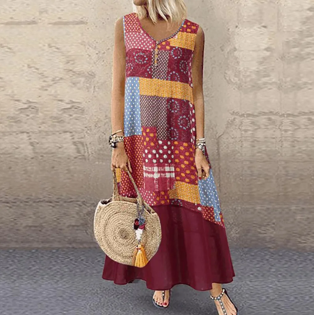 2019 New Stylish Female's Kleid Women Vintage Summer Print Patchwork Sleeveless Plus Size Casual Dress Abito da donna alla moda
2019 New Stylish Female's Kleid Women Vintage Summer Print Patchwork Sleeveless Plus Size Casual Dress Abito da donna alla moda