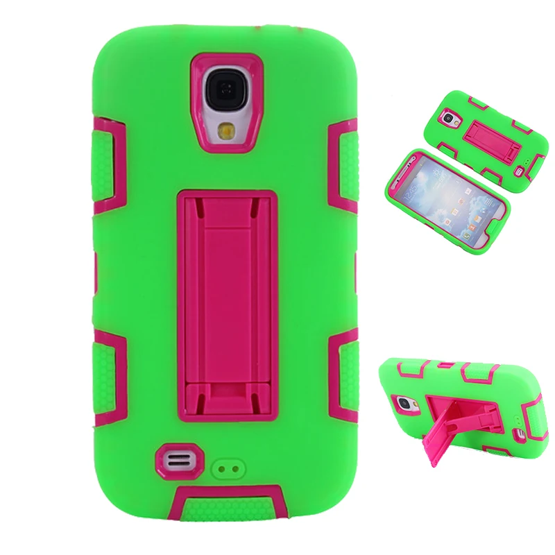 For S4 i9500 Case Hybrid Armor 3 in 1 Protective Dual Layer Rubber Silicone Hard Stand Cover Samsung Galaxy Phone Cases |