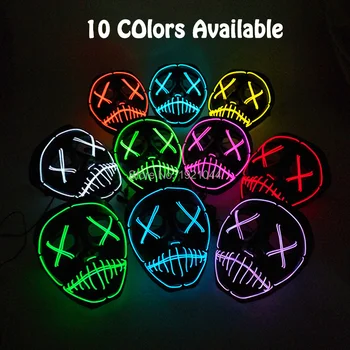 

New Design 10Colors Available EL Wire Glowing Mask Halloween Horror Ghost Mask Neon Lighting Mask for Halloween Festival Decor
