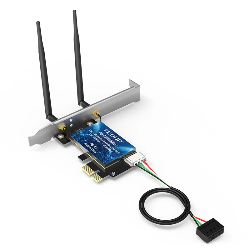 2.4Ghz 5Ghz wireless network card integrated Bluetooth 5.0 PCI-E port 2*5dBi dual antenna support win10 64-bit system
2.4Ghz 5Ghz wireless network card integrated Bluetooth 5.0 PCI-E port 2*5dBi dual antenna support win10 64-bit system