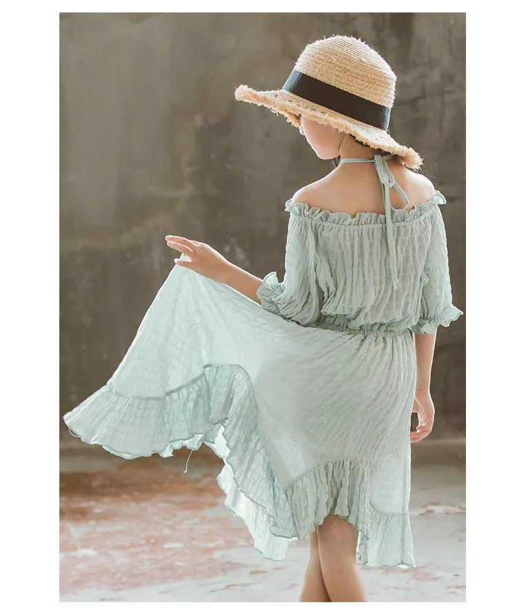 asymmetrical ruffles solid princess dresses girls baby kids chiffon dress short sleeve party dresses for big girls fashion 2018 (16)