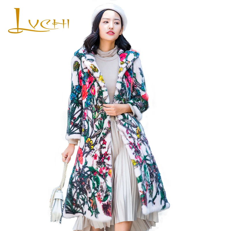 LVCHI Winter 2019 With Fur Hood Real Mink Fur Coat Women's Long Sleeve Print Flower Hat Coat Long Colorful Slim Thick Mink Coats
LVCHI Winter 2019 With Fur Hood Real Mink Fur Coat Women's Long Sleeve Print Flower Hat Coat Long Colorful Slim Thick Mink Coats