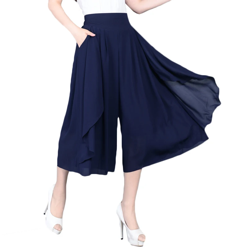 Summer Chiffon Skirt Pants Woman New Style Loose Wide Leg Female High Waist Solid Plus Size Womens Clothing | Женская одежда