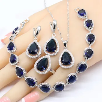 925 Silver Jewelry Sets For Women Water Drop Blue Sapphire Bracelet Earrings Necklace Pendant Rings Gift Box
925 Silver Jewelry Sets For Women Water Drop Blue Sapphire Bracelet Earrings Necklace Pendant Rings Gift Box