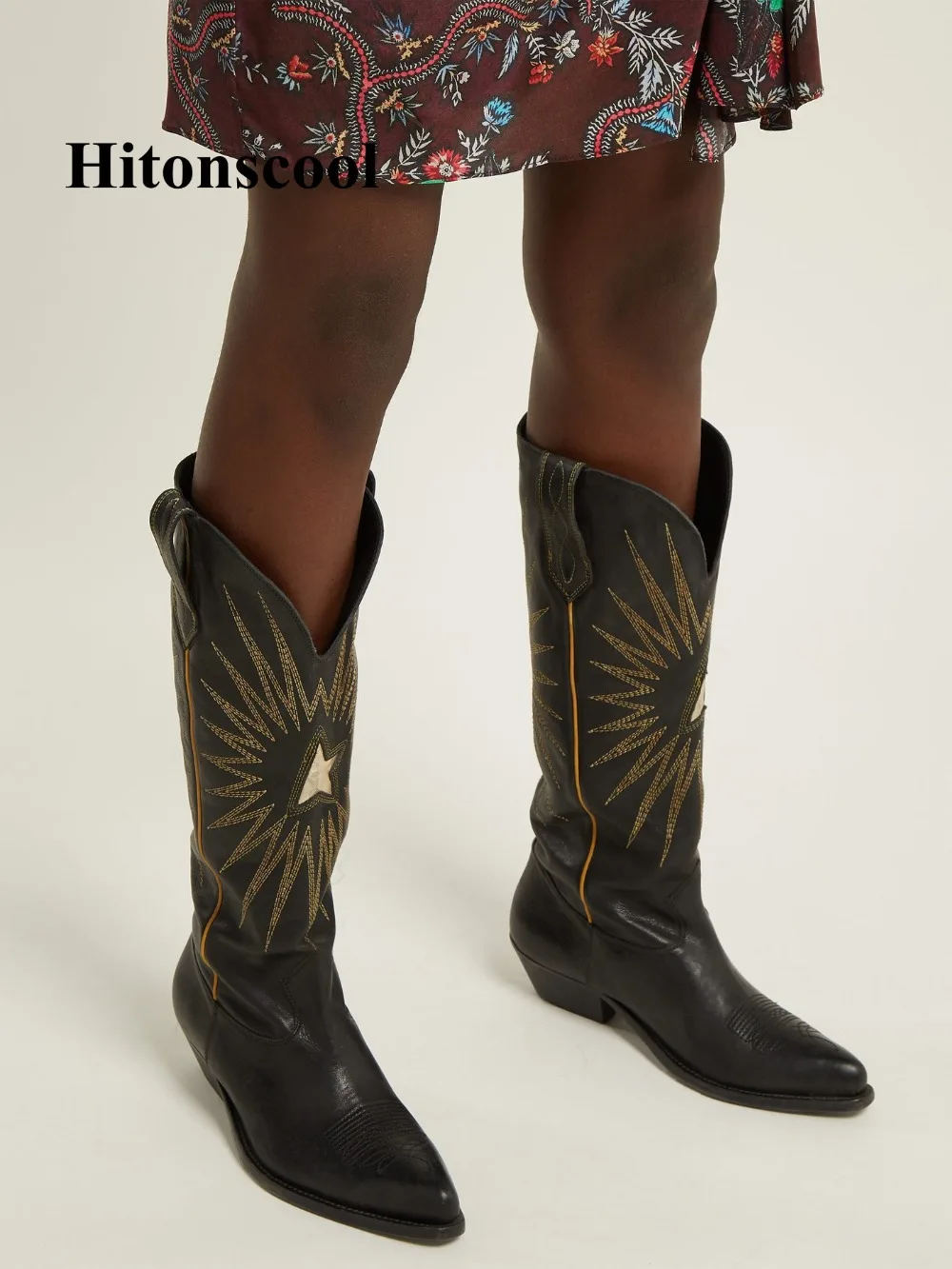 New Style Electric Embroider Knee High Boots Women Black Brown Real Leather Pointy Toe Chunky Heel Cowboy Boots 43
New Style Electric Embroider Knee High Boots Women Black Brown Real Leather Pointy Toe Chunky Heel Cowboy Boots 43