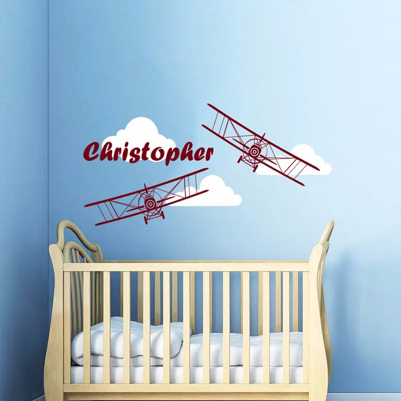 Фото 2016 Hot Fashionable Airplane Wall Decal Cloud Vinyl Sticker Personalized Custom Name Plane Children Nursery Boy Room Decor | Дом и сад