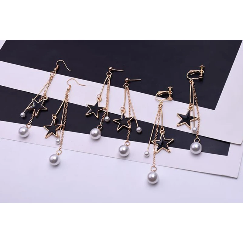 SUKI Geometry Pentagram Clip Earrings No Pierced Ear Pearl Metal Tassel Clip On Earrings Women Five-Pointed Star Earring Jewelry
SUKI Geometry Pentagram Clip Earrings No Pierced Ear Pearl Metal Tassel Clip On Earrings Women Five-Pointed Star Earring Jewelry