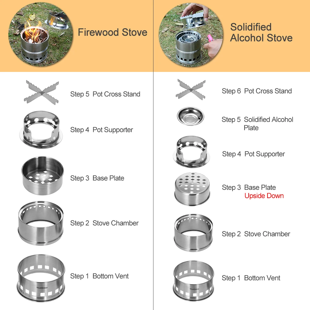 TOMSHOO Folding Windproof Stainless Steel Wood Alcohol Burning Stove UK T8H7