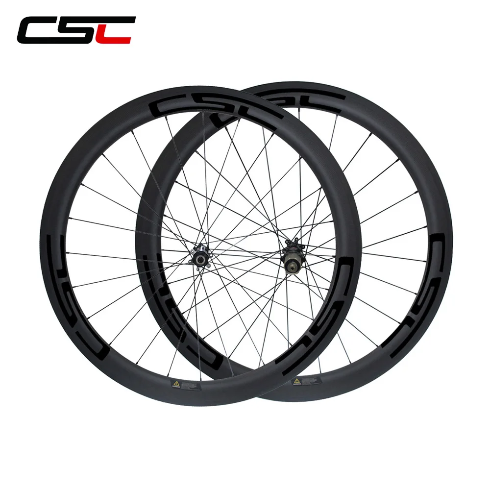 

CSC D411SB D412SB Sapim CX Ray 6 Bolt Disc brake 700C full carbon 50mm Clincher Tubular Tubeless Bike wheels Thru Axle QR