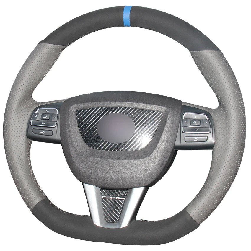 Black Suede Dark Gray Natural Leather Blue Marker Car Steering Wheel Cover for Seat Leon 2009-2012
Black Suede Dark Gray Natural Leather Blue Marker Car Steering Wheel Cover for Seat Leon 2009-2012