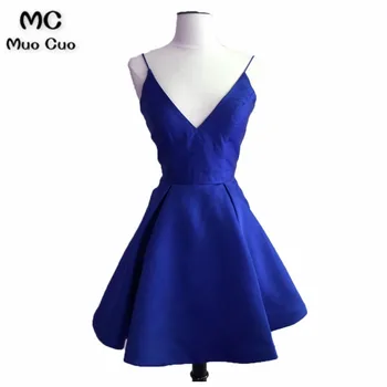 Elegant 2018 Royer Blue Evening Dresses Short Satin V-Neck Spaghetti Straps A-Line Formal Evening Party Dress for Women
Elegant 2018 Royer Blue Evening Dresses Short Satin V-Neck Spaghetti Straps A-Line Formal Evening Party Dress for Women