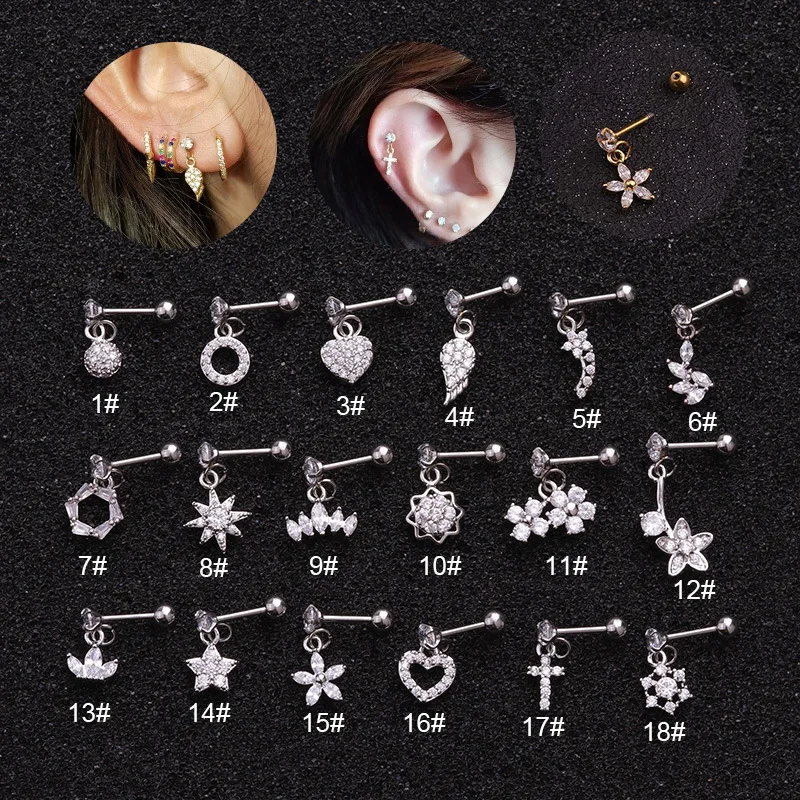Sale 1PC Dangle Piercing Cartilage Earring With Cz Flower Star Crown Heart Cross Wing Dainty Conch Tragus Helix Stud Earring
Sale 1PC Dangle Piercing Cartilage Earring With Cz Flower Star Crown Heart Cross Wing Dainty Conch Tragus Helix Stud Earring