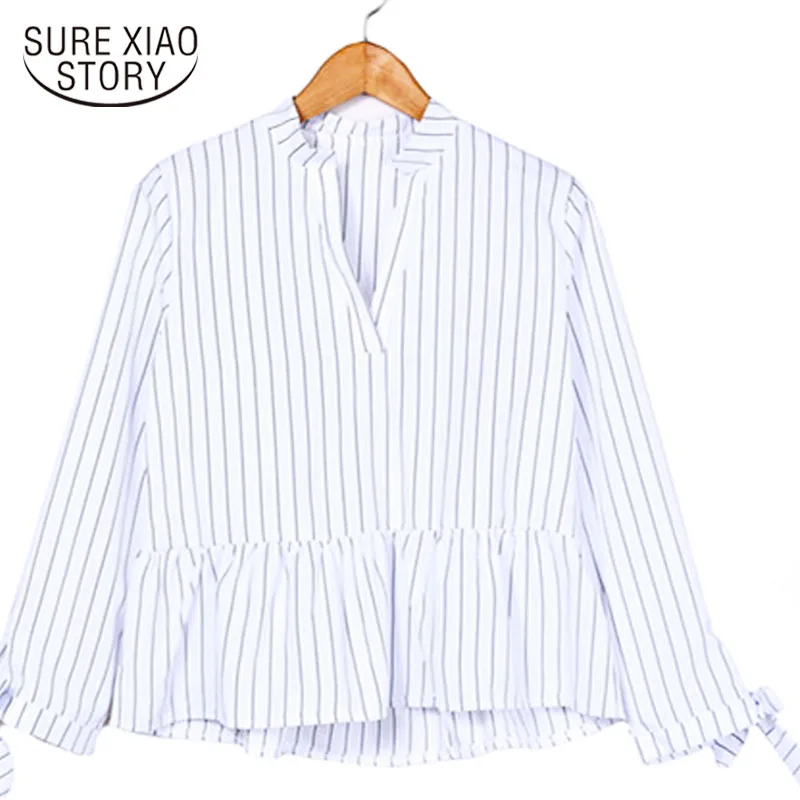 Bow Striped V-Neck Full Korean fashion clothing 2019 women's tops and blouses harajuku ladies 2952 50 |