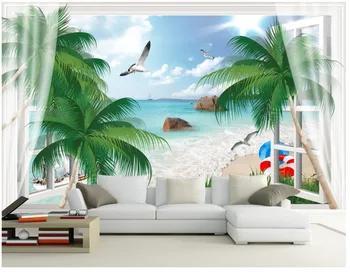 Custom 3d wallpaper 3d wall murals wallpaper Mediterranean mural 3D Window Seaview 3D Seagull Coconut Tree Beautiful TV Wall
Custom 3d wallpaper 3d wall murals wallpaper Mediterranean mural 3D Window Seaview 3D Seagull Coconut Tree Beautiful TV Wall