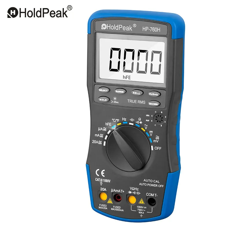 HoldPeak HP-760H True RMS AC/DC Current Digital Multimeter Meter 6000 Counts Display Frequency/Temperature/Capacitance Tester
HoldPeak HP-760H True RMS AC/DC Current Digital Multimeter Meter 6000 Counts Display Frequency/Temperature/Capacitance Tester