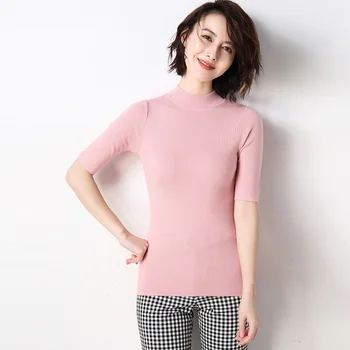 Women's Sweater Summer Wool Knitted Pullover Casual Short Sleeve streetwear Tops Slim Solid Color Turtleneck Tee Sweater pink
Women's Sweater Summer Wool Knitted Pullover Casual Short Sleeve streetwear Tops Slim Solid Color Turtleneck Tee Sweater pink