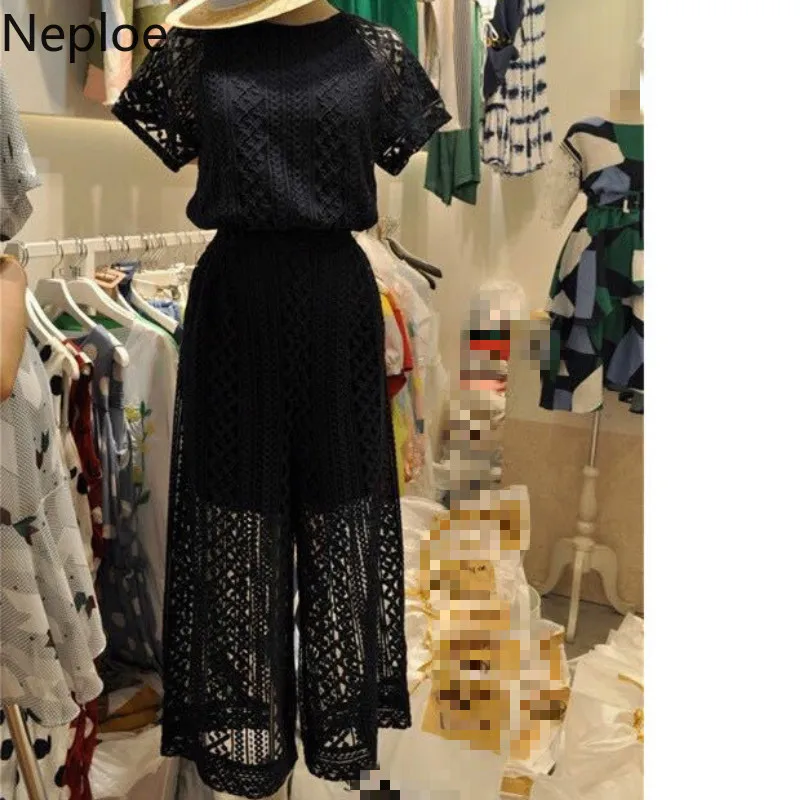 Neploe Women Two Piece Set Summer 2019 Lace Hollow Out O-Neck Short Sleeve Top+Stretch Waist Wide Leg Ankle-Length Pants 44293
Neploe Women Two Piece Set Summer 2019 Lace Hollow Out O-Neck Short Sleeve Top+Stretch Waist Wide Leg Ankle-Length Pants 44293
