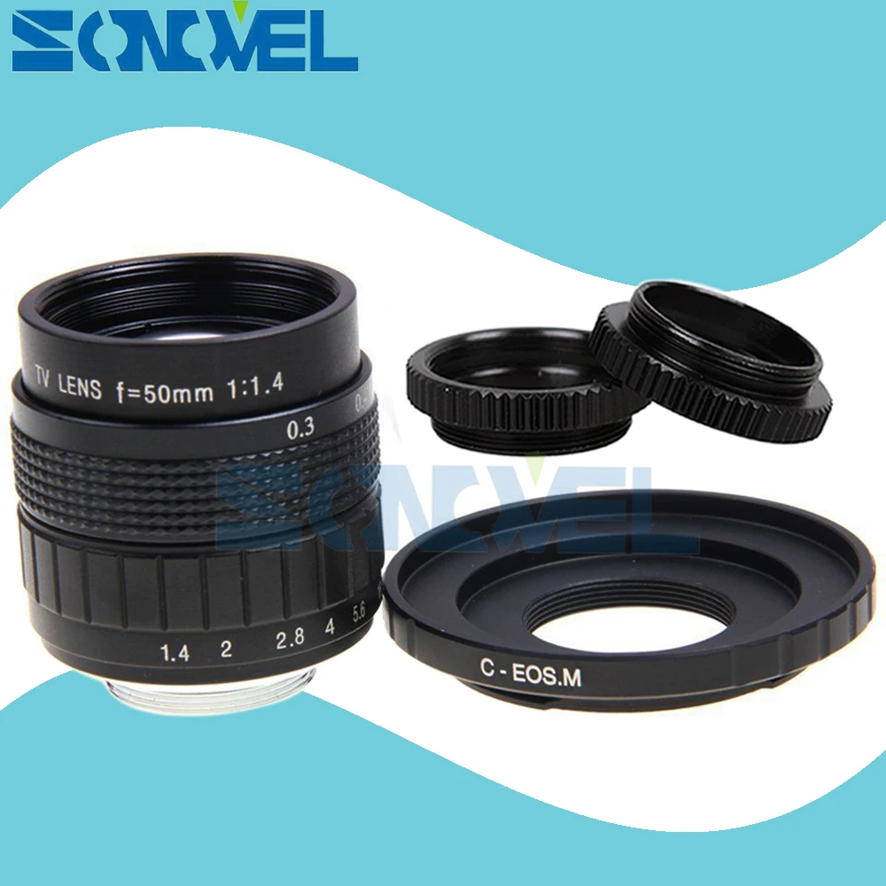 

50mm F1.4 CCTV TV Movie lens+C Mount+Macro ring for Canon EOS M M2 M3 M5 M6 M10 M100 Mirrorless Camera