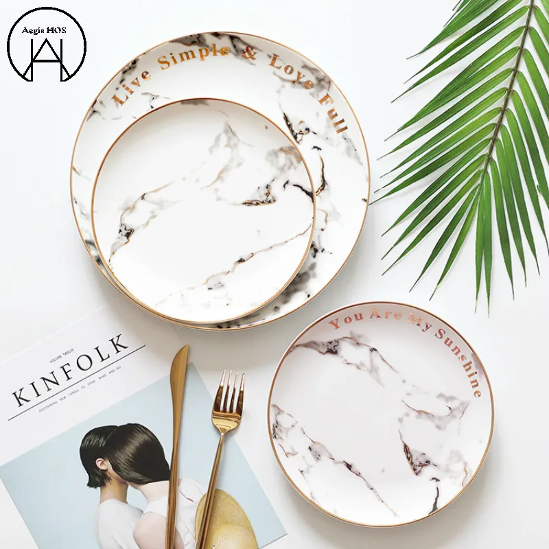 European Style Marble Plates Ceramic Tableware Gold Inlay Porcelain Dessert Plate Steak Salad Snack Cake Plates Tableware
European Style Marble Plates Ceramic Tableware Gold Inlay Porcelain Dessert Plate Steak Salad Snack Cake Plates Tableware