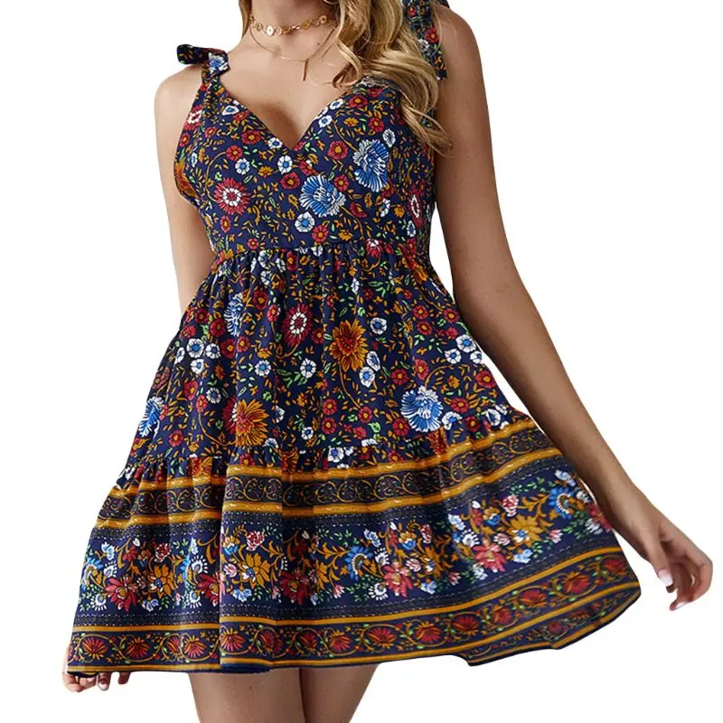 Women Summer Lace Up Bandage Sexy Deep V-Neck Bohemian Mini Swing Dress Vintage Floral Backless High Waist Sling Beach Sundress
Women Summer Lace Up Bandage Sexy Deep V-Neck Bohemian Mini Swing Dress Vintage Floral Backless High Waist Sling Beach Sundress