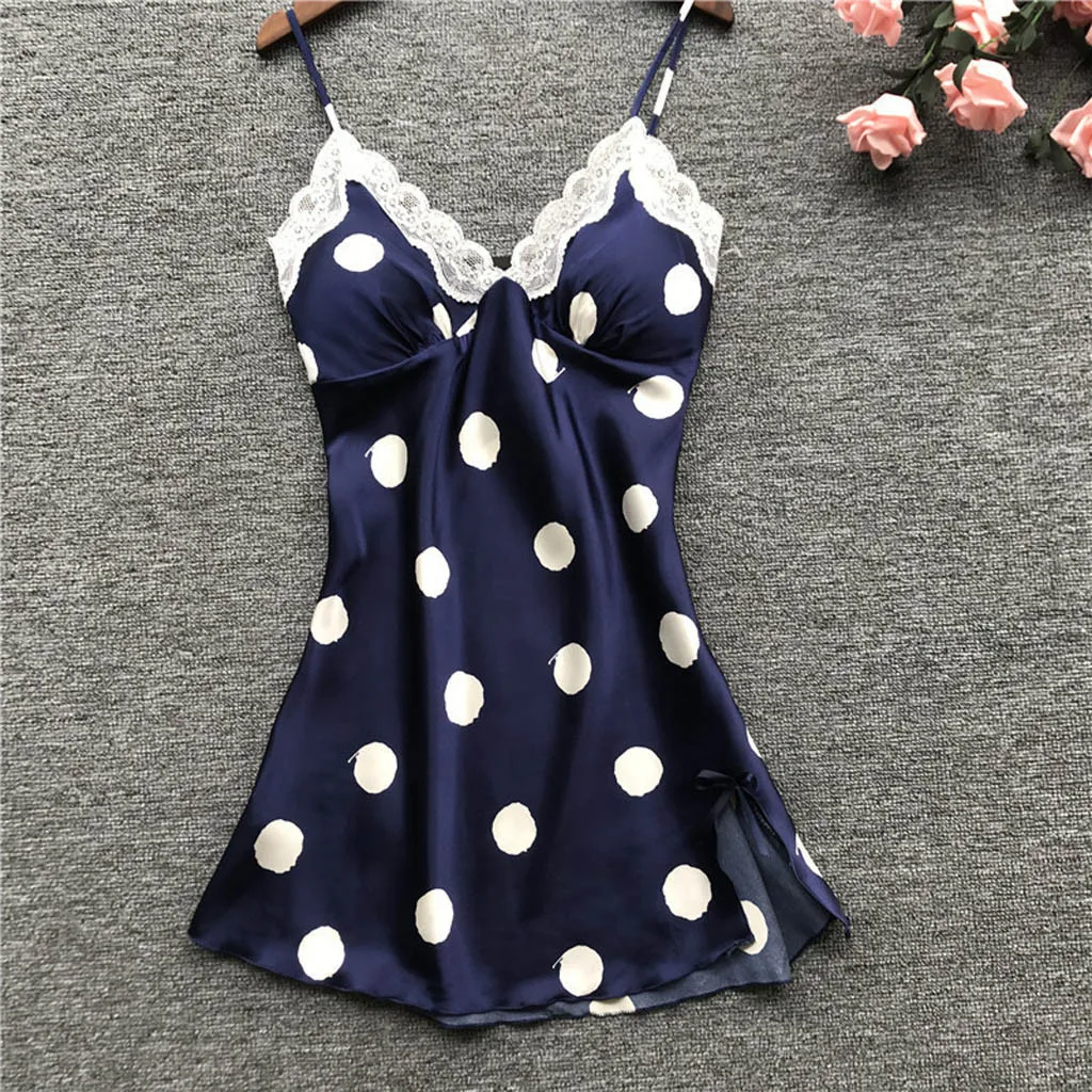 Night Dress Womens Sexy Satin Sling Lace Dot Sleepwear Lingerie Nightwear Underwear Nuisette Femme De Nuit Nightdress Women
Night Dress Womens Sexy Satin Sling Lace Dot Sleepwear Lingerie Nightwear Underwear Nuisette Femme De Nuit Nightdress Women