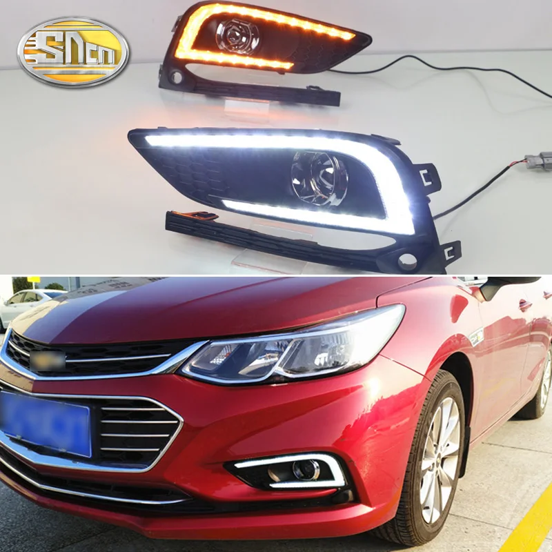 

For Chevrolet Cruze 2016 2017 Daytime Running Light DRL LED Fog Lamp Cover With Yellow Turning Signal Functions
