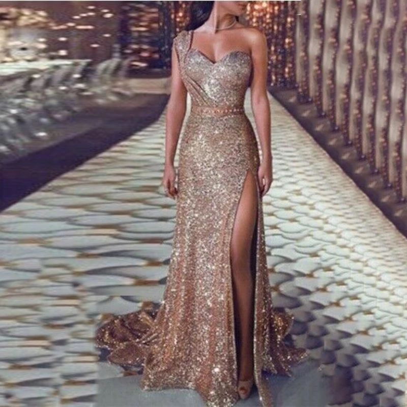 Maxi Dress One shoulder Sleeveless Women's Ladies Glitter Shiny Split Evening Formal Party
Maxi Dress One shoulder Sleeveless Women's Ladies Glitter Shiny Split Evening Formal Party
