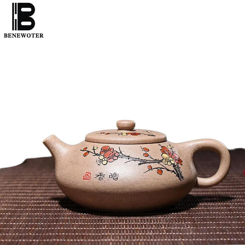 

280cc Yixing Purple Clay Teapot 7 Holes Hand Painted Plum Flower Raw Ore Qing Duan Mud Zisha Pot Tea Ceremony Tieguanyin Kettles