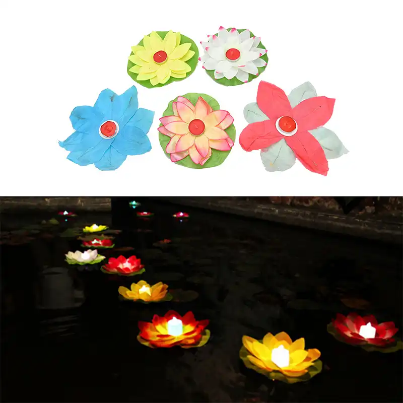 1pc lanterns lotus cake candle paper flower water light lamp paper flower lamp