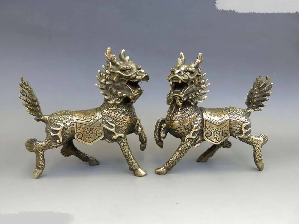 DS DS China brass copper Feng Shui lucky Foo Dogs Lion kylin pair Sculpture Statue
DS DS China brass copper Feng Shui lucky Foo Dogs Lion kylin pair Sculpture Statue