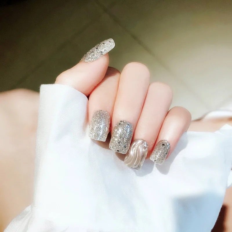 24pcs Glittering Fake Nails Tips Manicure Decoration Decals DIY False for Women Ladies OR88 | Красота и здоровье