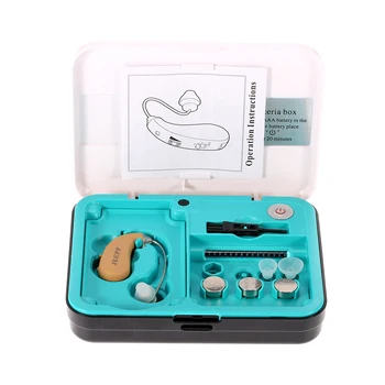 Mini Sound Amplifier Hearing Aid Kit Behind Ear High-Low Tone Cleaning Brush Earplugs Button Batteries With UV Box Ear Care
Mini Sound Amplifier Hearing Aid Kit Behind Ear High-Low Tone Cleaning Brush Earplugs Button Batteries With UV Box Ear Care