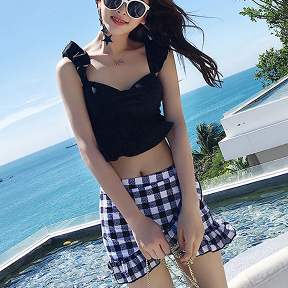 Korea Style Bikini Women Plaid Swimwear Push Up Swimsuit Ruffle Biquini Crop Top Bikinis Pad Bathing Suit Shorts Beach Black
Korea Style Bikini Women Plaid Swimwear Push Up Swimsuit Ruffle Biquini Crop Top Bikinis Pad Bathing Suit Shorts Beach Black