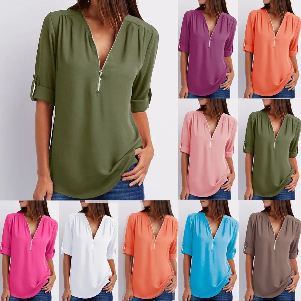 Women tops and blouses Ladies Zipper Button Long Sleeves Loose Chiffon Shirt Clothing Shirt Casual Pus Size Feminina Vestidos#G
Women tops and blouses Ladies Zipper Button Long Sleeves Loose Chiffon Shirt Clothing Shirt Casual Pus Size Feminina Vestidos#G