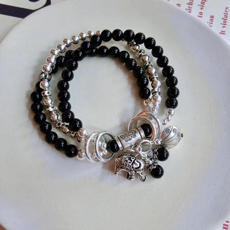 manual DIY natural black agate Thai silver elephant a undertakes to Thailand transshipment bracelet hand wind string
manual DIY natural black agate Thai silver elephant a undertakes to Thailand transshipment bracelet hand wind string