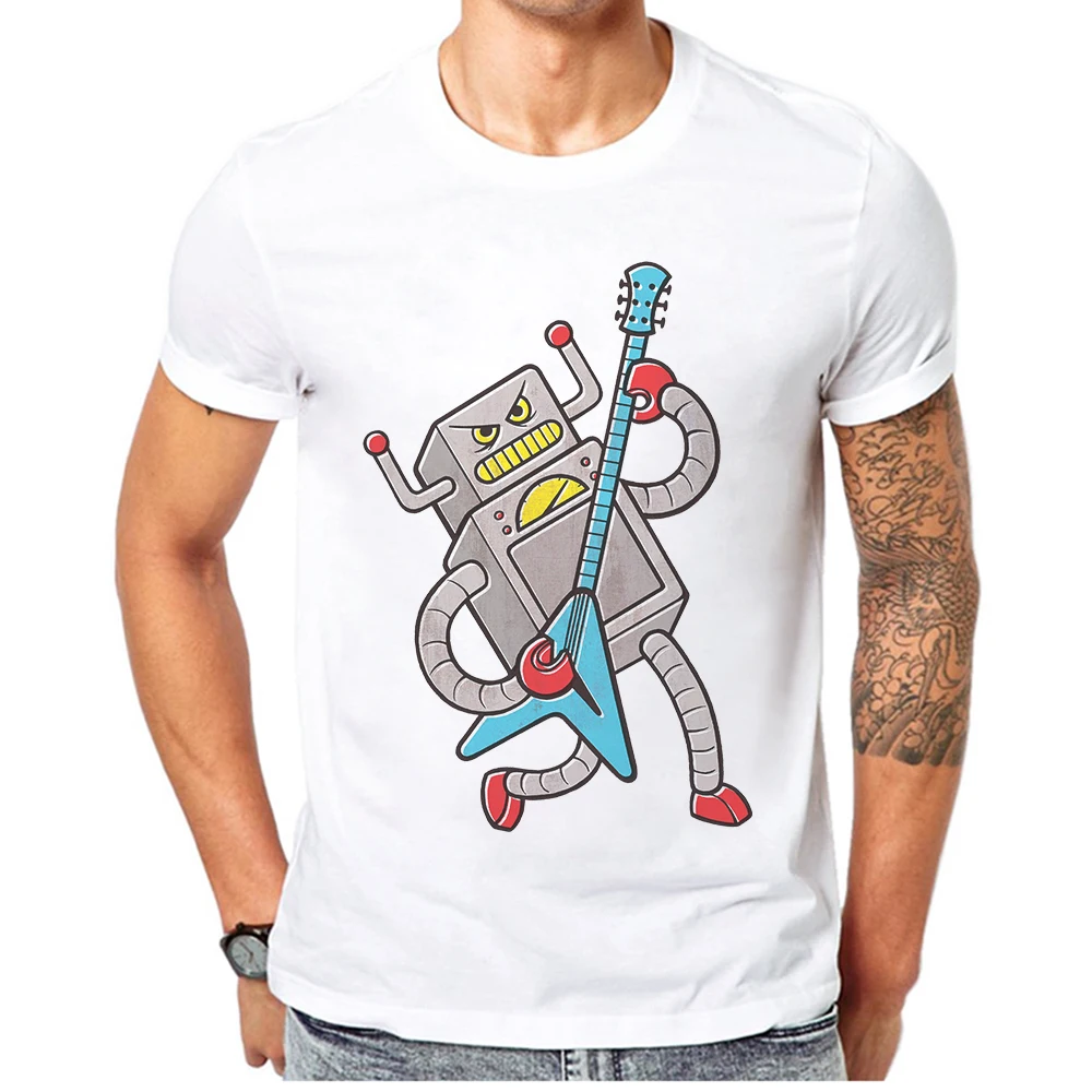 2019 Summer New Fashion Rock N Roll Men T shirt Short Sleeve Breathable 100% Cotton Robot Cartoon Print White T-shirt For Mens
2019 Summer New Fashion Rock N Roll Men T shirt Short Sleeve Breathable 100% Cotton Robot Cartoon Print White T-shirt For Mens