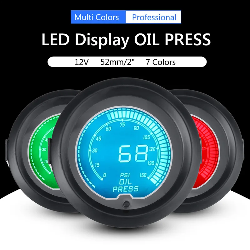 7 Colors Car Auto 12V 2"/52mm Oil Pressure Gauge Universal LED Display PSI Instrument Digital Measuring Instruments
7 Colors Car Auto 12V 2"/52mm Oil Pressure Gauge Universal LED Display PSI Instrument Digital Measuring Instruments