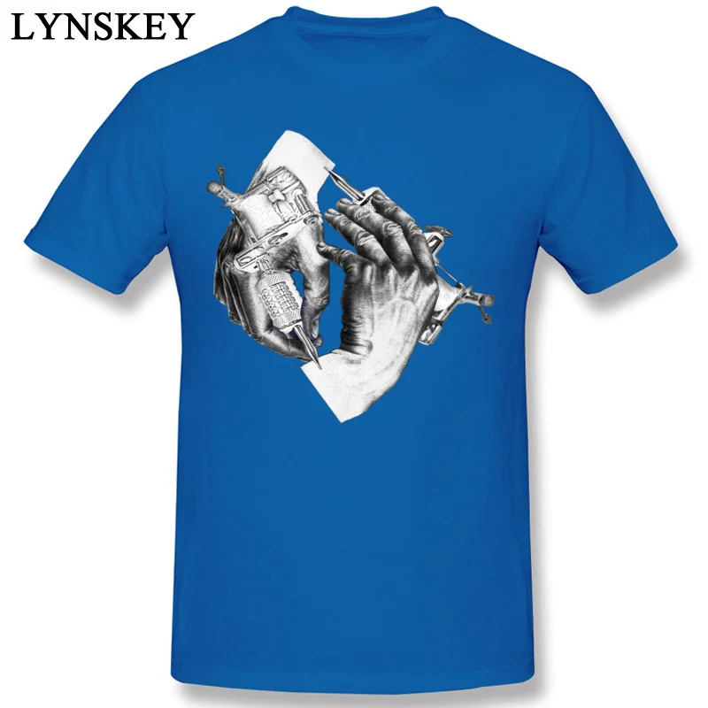 Faddish Normal Tops T Shirt Escher Tattoo Summer/Fall Short Sleeve 100% Cotton O-Neck Male T Shirts Normal Tee Shirts blue