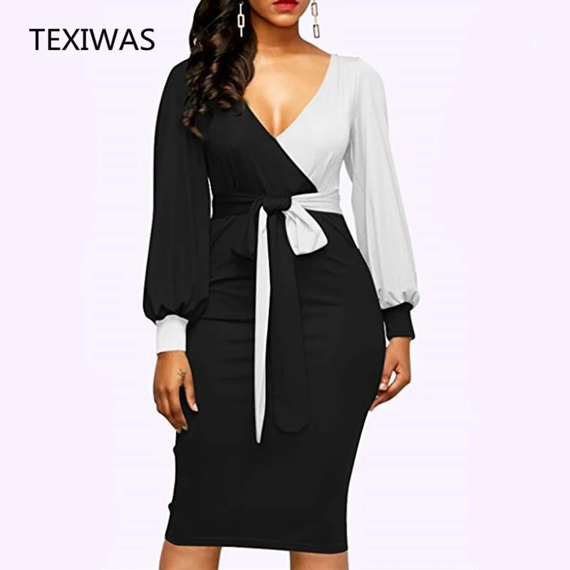 TEXIWAS 2018 New Elegant Women V-Neck Patchwork Colorblock Side Slit Business Office Party Bodycon Dress Plus Size slim Dressese
TEXIWAS 2018 New Elegant Women V-Neck Patchwork Colorblock Side Slit Business Office Party Bodycon Dress Plus Size slim Dressese