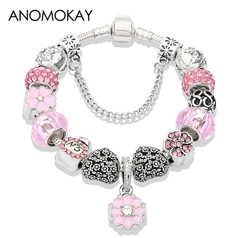 Dropshipping Hot Romantic Pink Crystal Flower Pulsera Pan Bead Bracelet Silver Perfume Bottle Heart Diy Charm Bracelet Gift
Dropshipping Hot Romantic Pink Crystal Flower Pulsera Pan Bead Bracelet Silver Perfume Bottle Heart Diy Charm Bracelet Gift