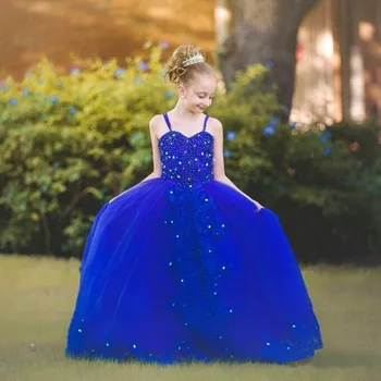 Royal Blue Flower Girls Dresses With Spaghetti Straps Sequins Lace Appliques Back Bow Girls Pageant Gown Any Size
Royal Blue Flower Girls Dresses With Spaghetti Straps Sequins Lace Appliques Back Bow Girls Pageant Gown Any Size